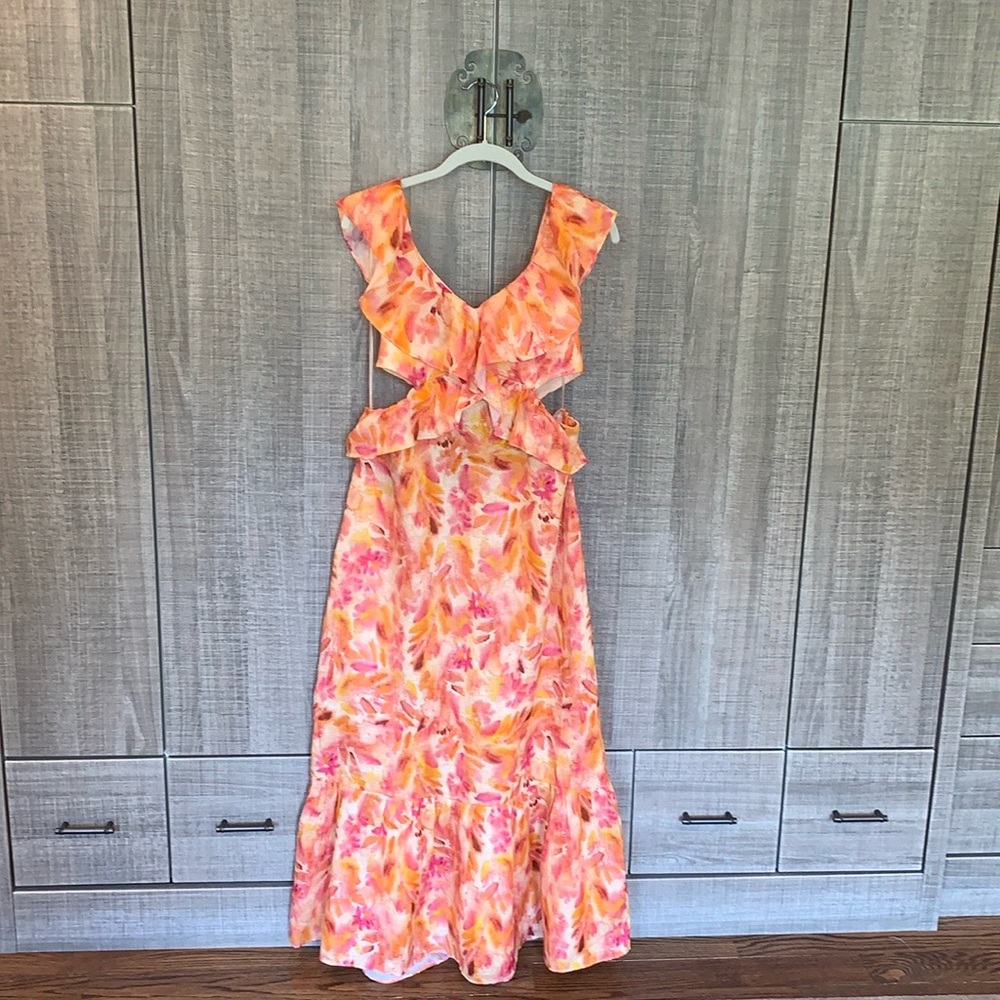 Zara Linen Ruffled Midi Dress